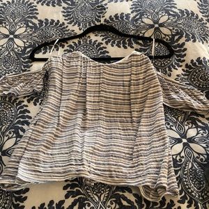 Cropped white and blue off the shoulder top